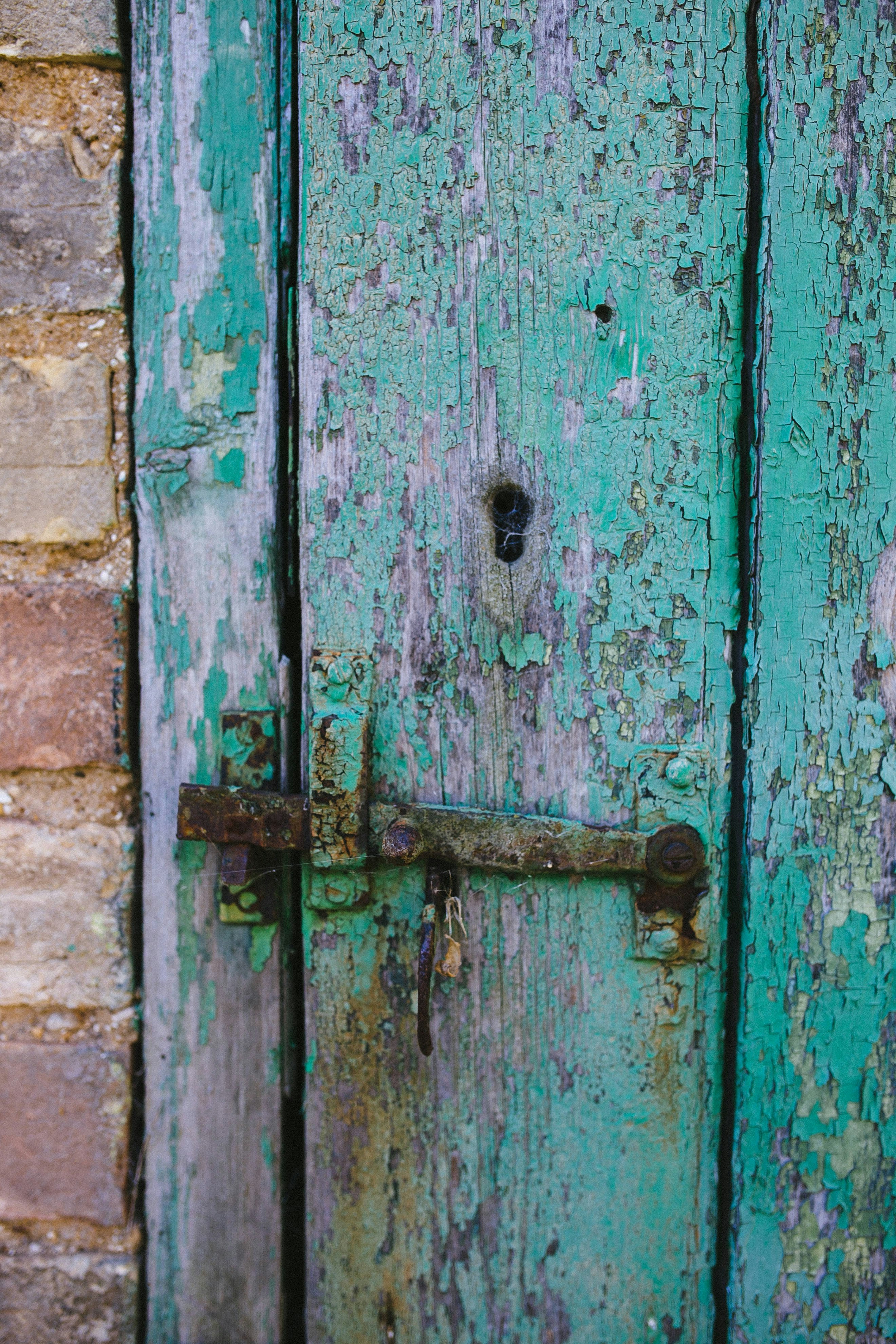 blue and brown wooden door